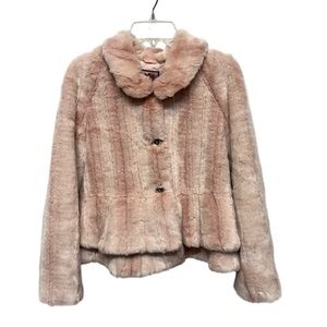 Juicy Couture Girls Pink Faux Fur Teddy Jacket Size 14 Cozy Soft 🧸